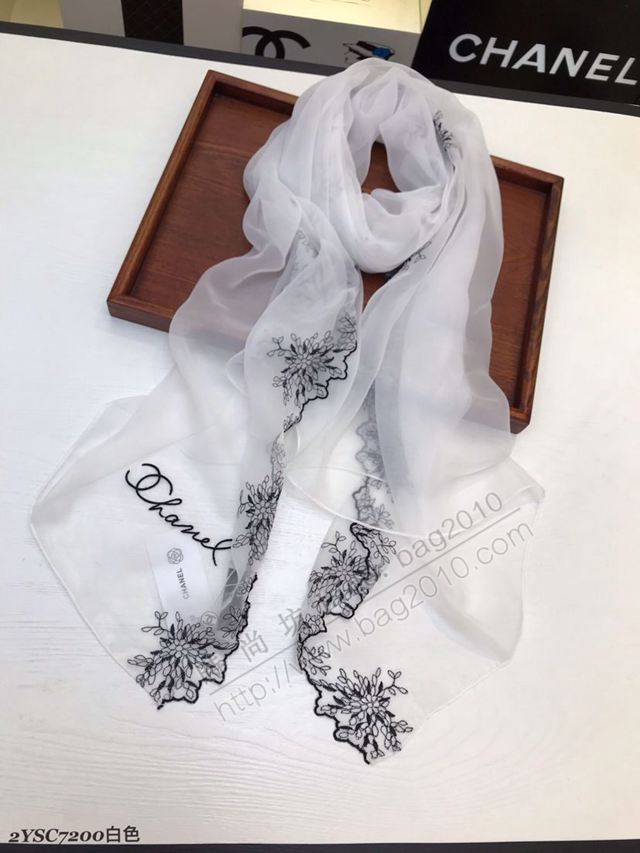 CHANEL圍巾 專櫃同步 香奈兒主打款 桑蠶絲 白色女花邊絲巾  llwj6422